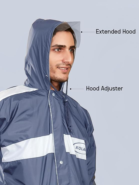 Men's Waterproof Rain Suit with Jacket and Pant With Reflective Surface, Extended Hood - Grey